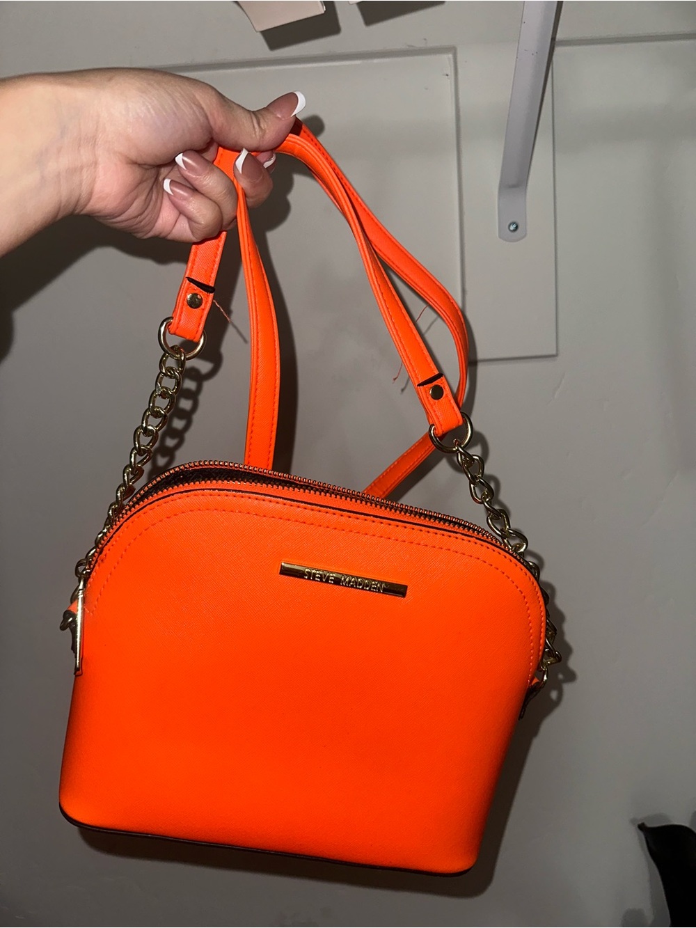 Steve Madden Neon Orange Chain-Trim Crossbody Bag
